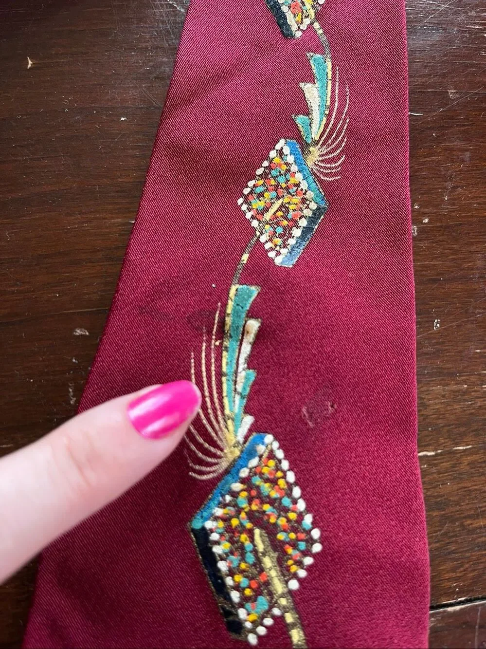 VTG Hand Painted Necktie Burgess & Holt Maurer Mid Century Atomic Novelty Tie